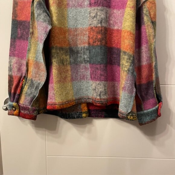 Colorful Plaid Button Front Cardigan Size XXL V-Neck Exposed Seams Casual - Picture 11 of 16